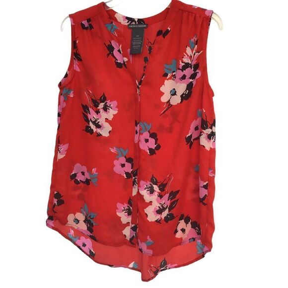 Chelsea & Theodore Women’s Sleeveless Blouse Top Redw/flowers Size S/C - Picture 1 of 5